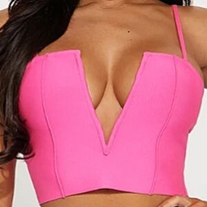 Fashion Nova Hot Pink V-Plunge Crop Top